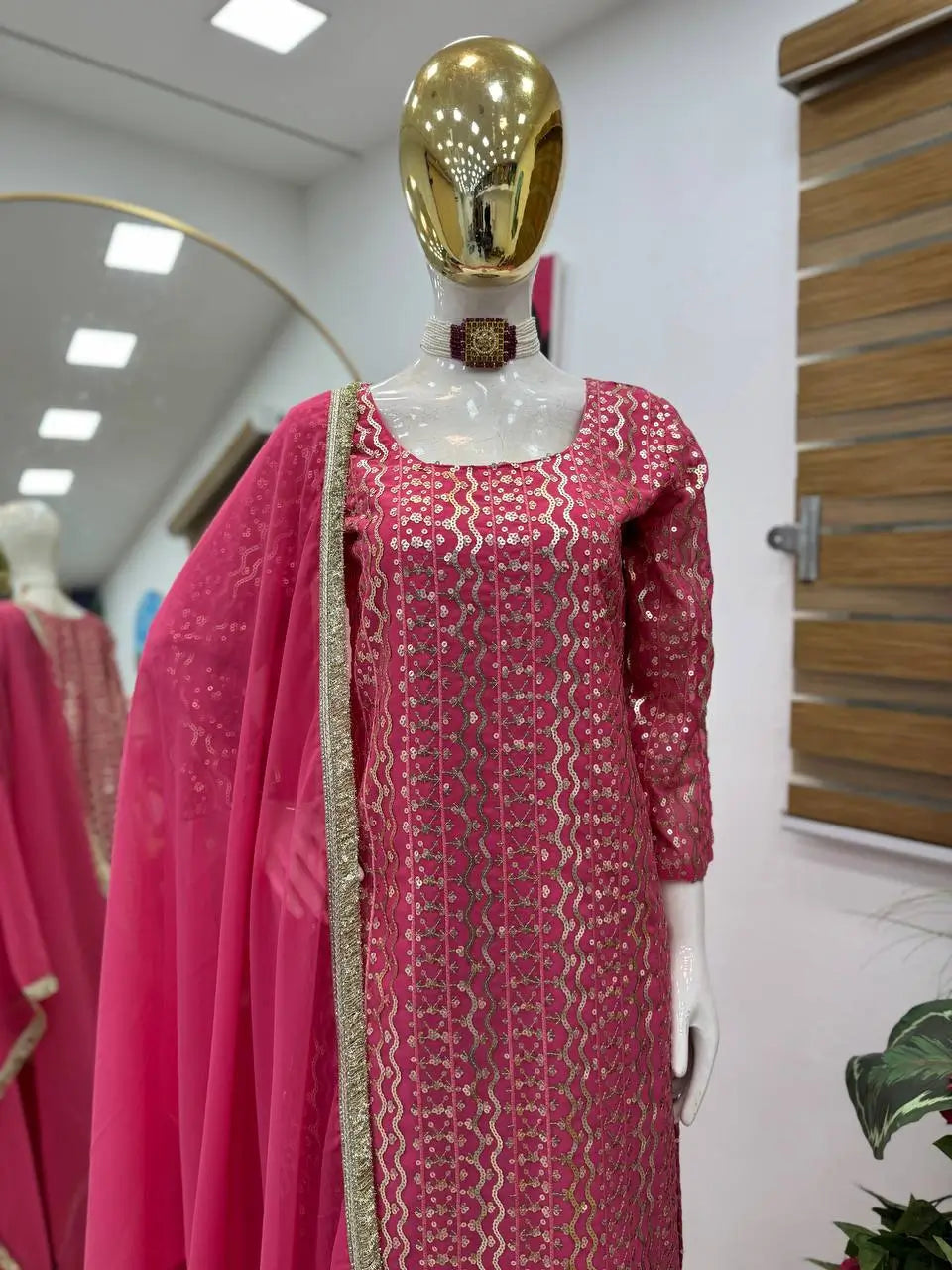 Embroidered Fox Georgette Palazzo Suit with Dupatta