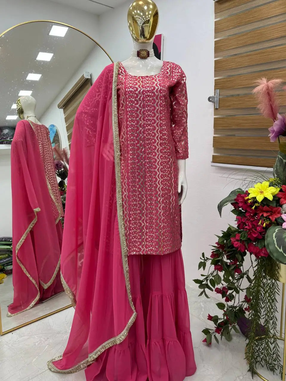 Embroidered Fox Georgette Palazzo Suit with Dupatta