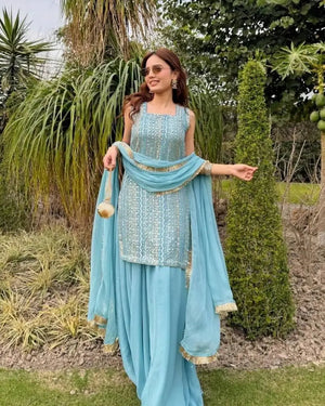 Embroidered Fox Georgette Palazzo Suit with Dupatta