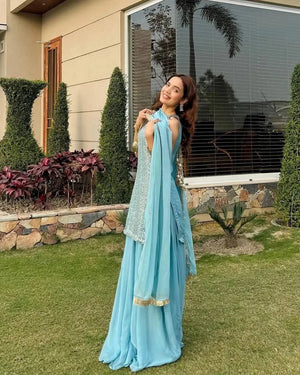 Embroidered Fox Georgette Palazzo Suit with Dupatta