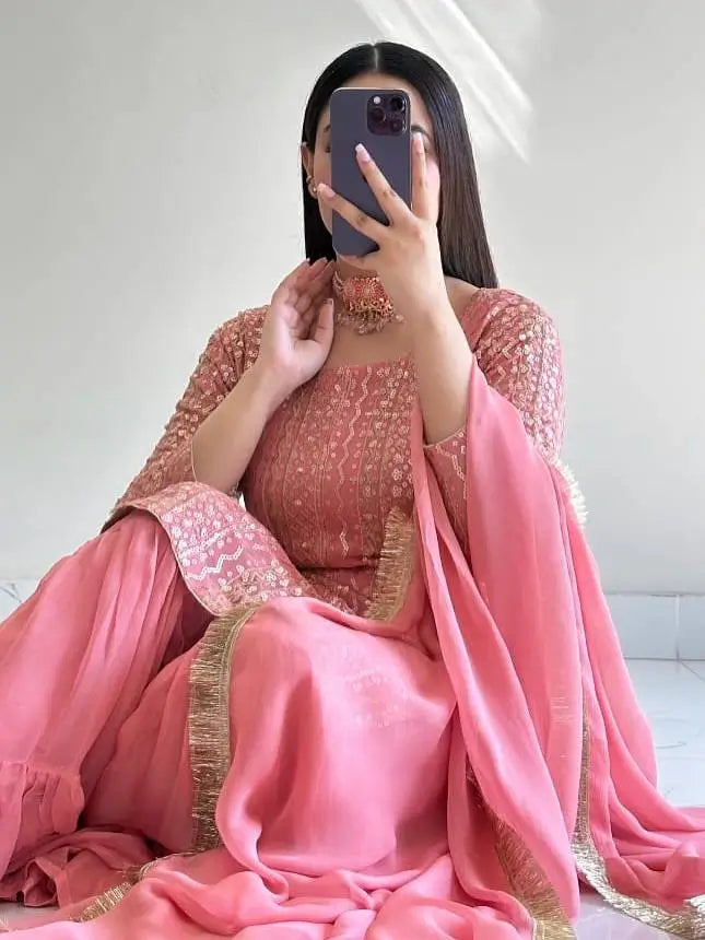 Embroidered Fox Georgette Palazzo Suit with Dupatta