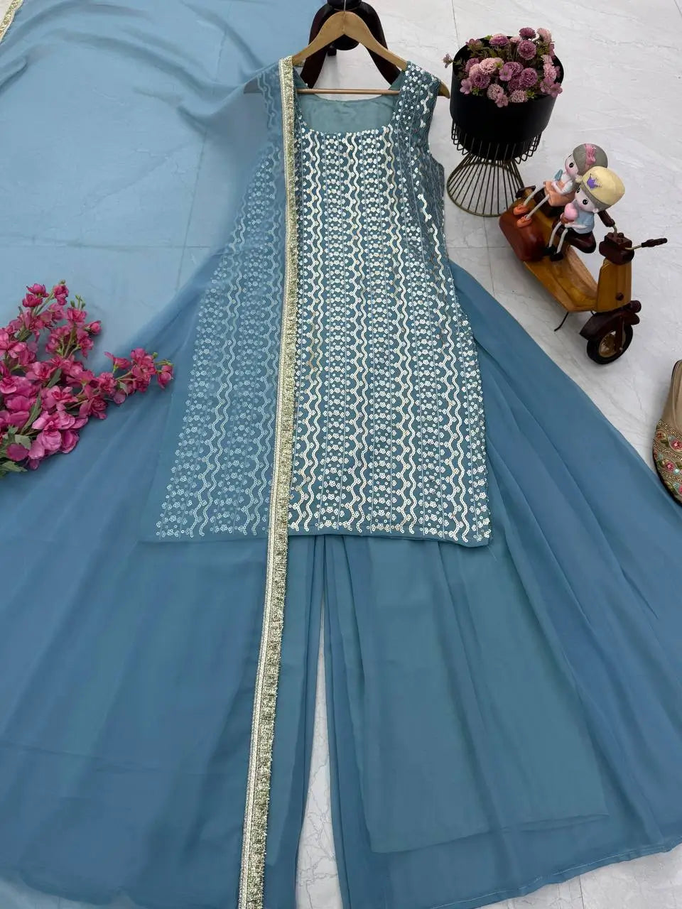 Embroidered Fox Georgette Palazzo Suit with Dupatta
