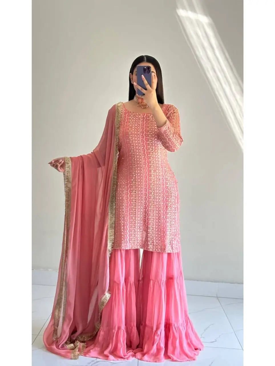 Embroidered Fox Georgette Palazzo Suit with Dupatta