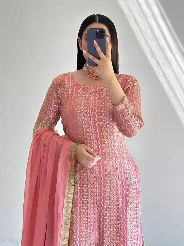 Embroidered Fox Georgette Palazzo Suit with Dupatta