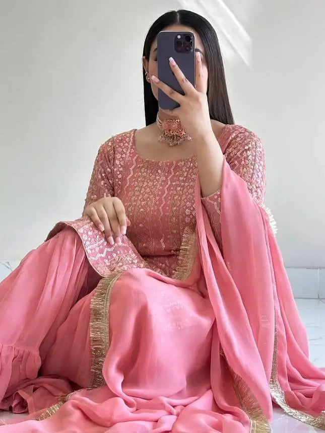 Embroidered Fox Georgette Palazzo Suit with Dupatta