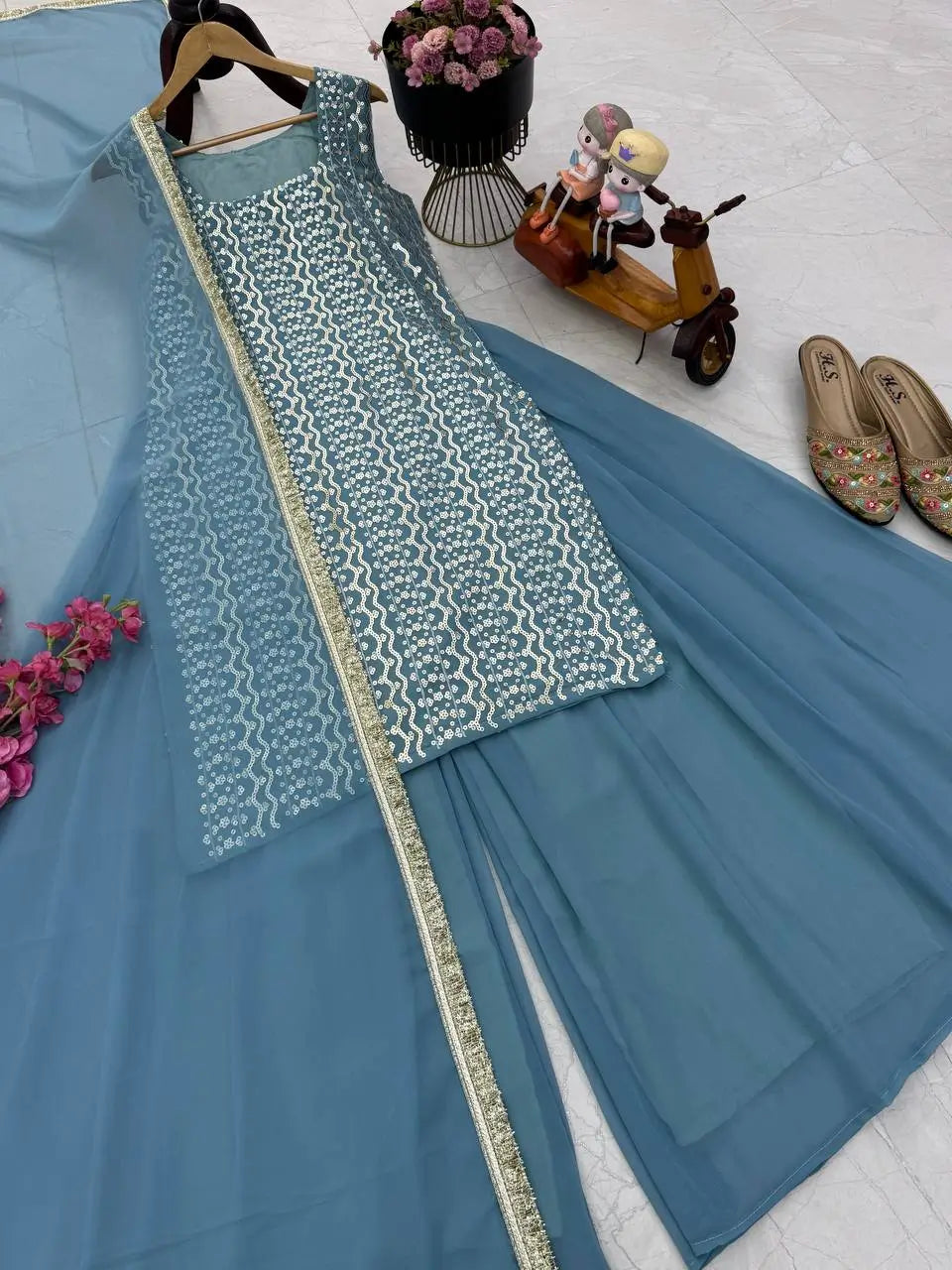 Embroidered Fox Georgette Palazzo Suit with Dupatta