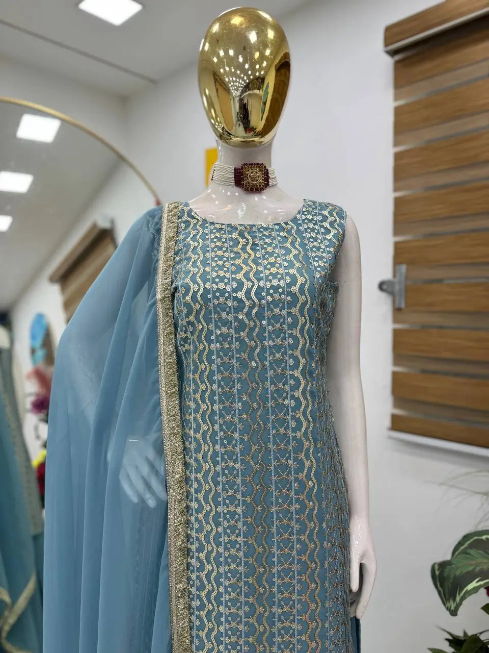 Embroidered Fox Georgette Palazzo Suit with Dupatta