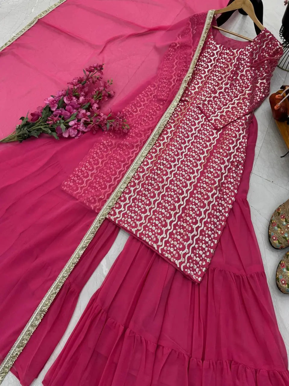 Embroidered Fox Georgette Palazzo Suit with Dupatta