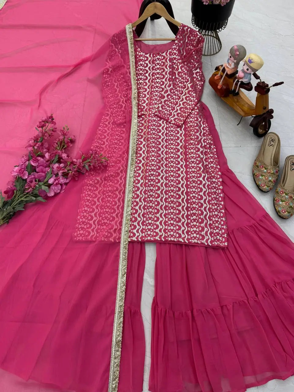Embroidered Fox Georgette Palazzo Suit with Dupatta