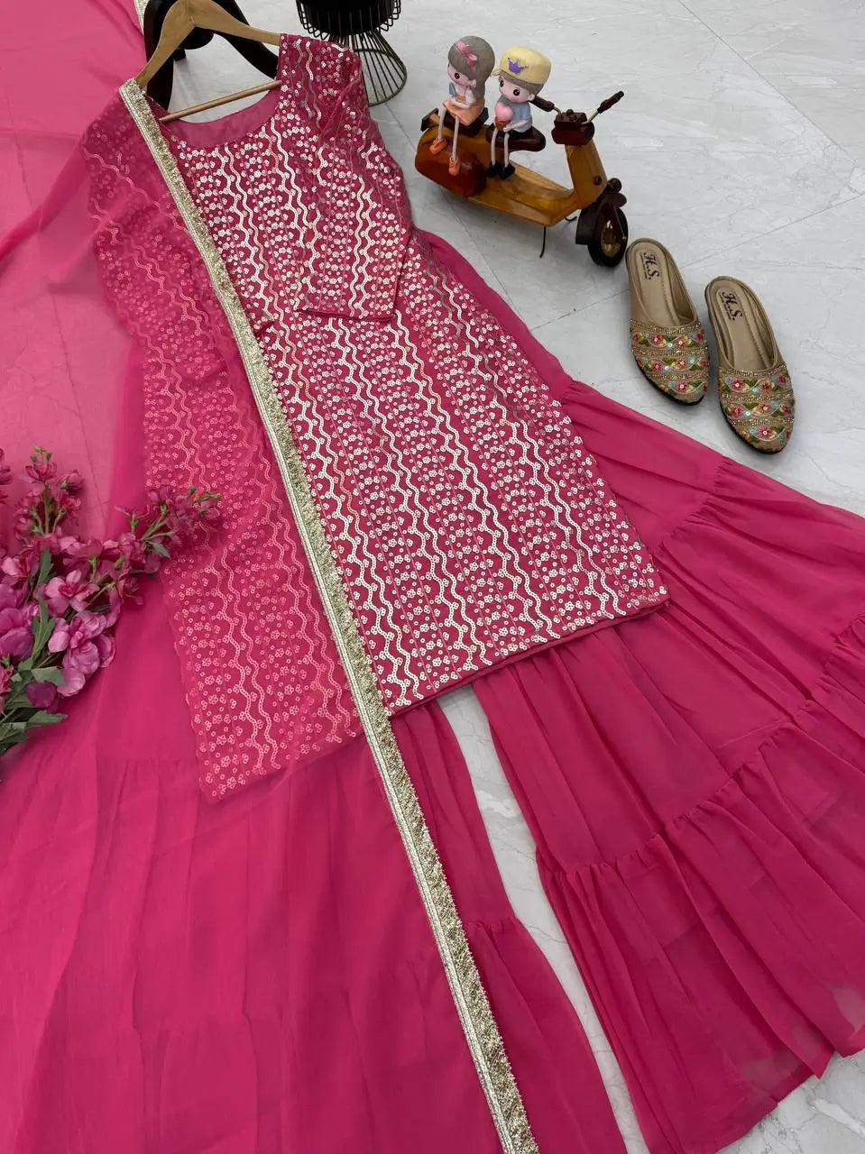Embroidered Fox Georgette Palazzo Suit with Dupatta
