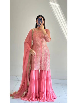 Embroidered Fox Georgette Palazzo Suit with Dupatta