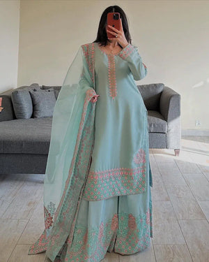 Embroidered Fox Georgette Palazzo Suit