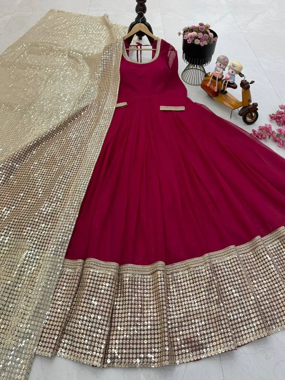 Embroidered Fox Georgette Party Wear Gown with Net Dupatta
