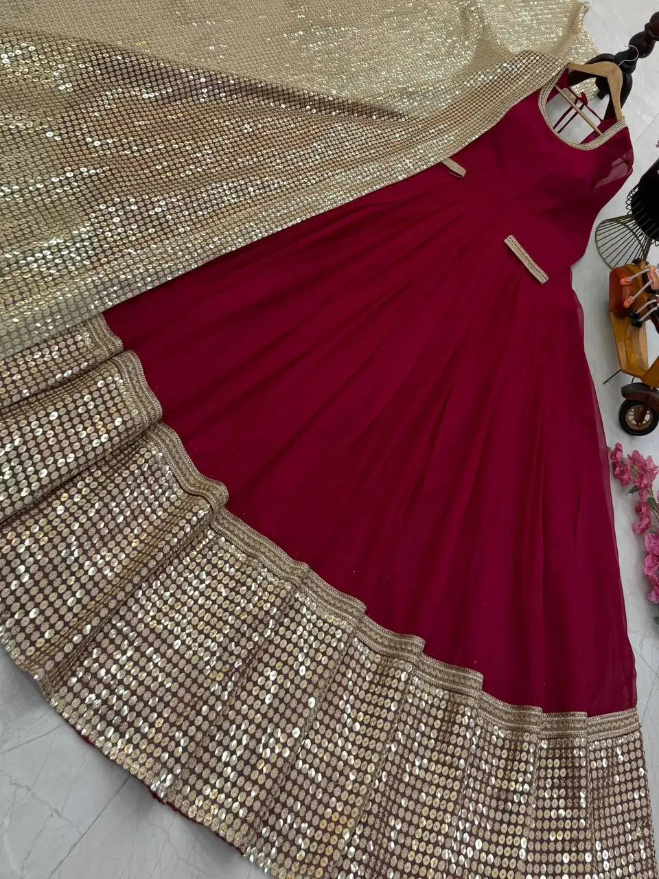 Embroidered Fox Georgette Party Wear Gown with Net Dupatta