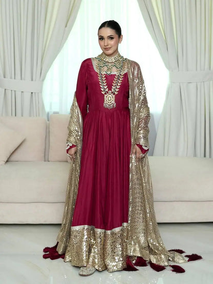 Embroidered Fox Georgette Party Wear Gown with Net Dupatta