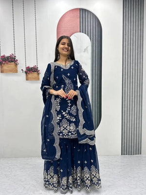 Embroidered Fox Georgette Sharara Set
