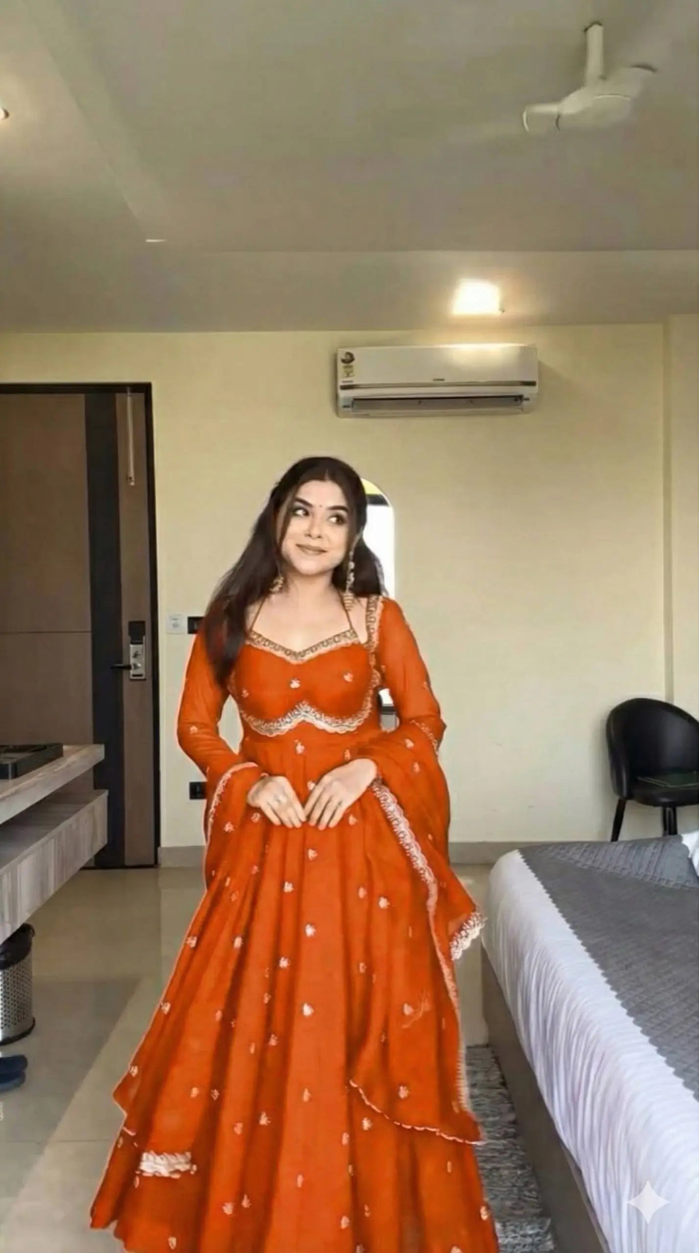 Embroidered Fox Georgette Umbrella Gown Set