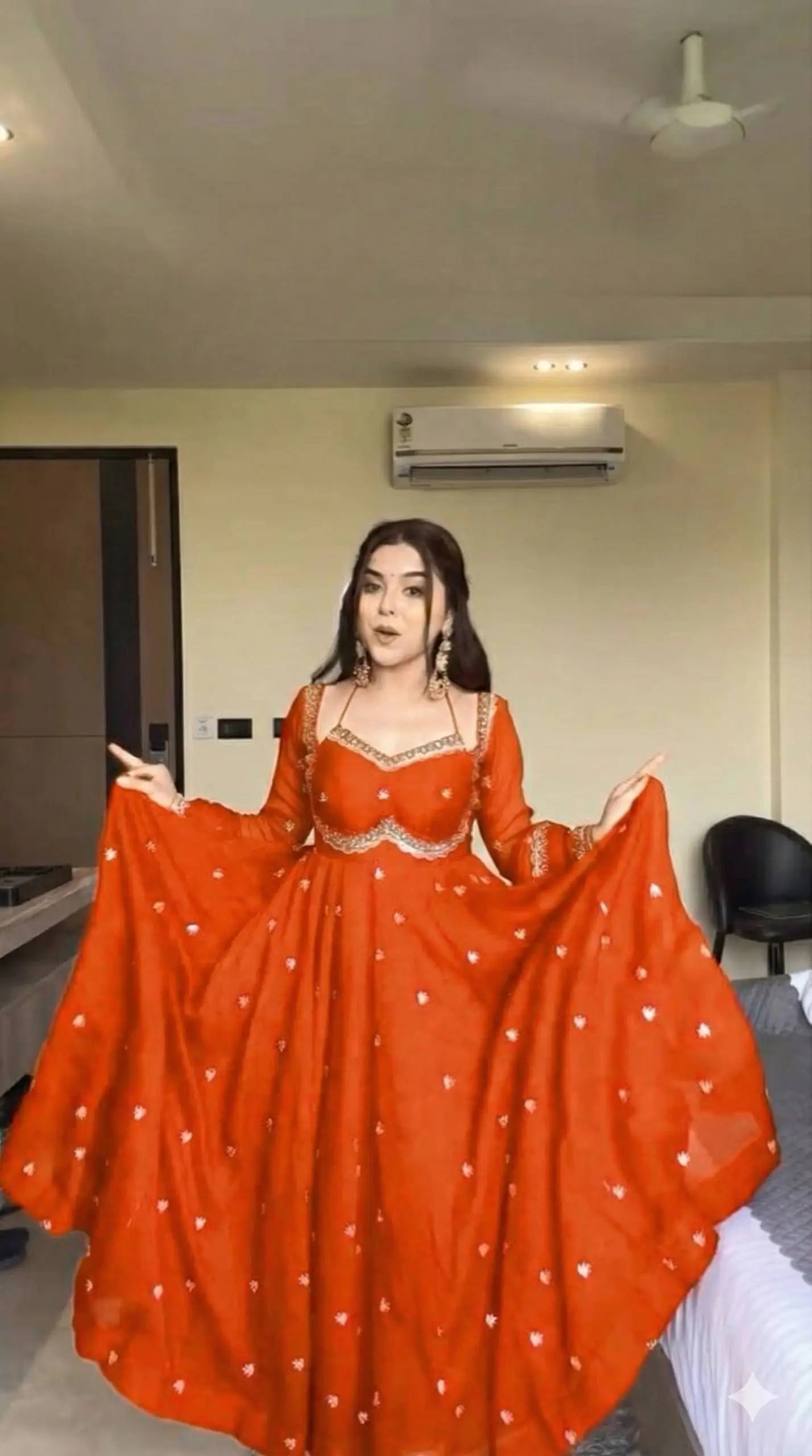 Embroidered Fox Georgette Umbrella Gown Set