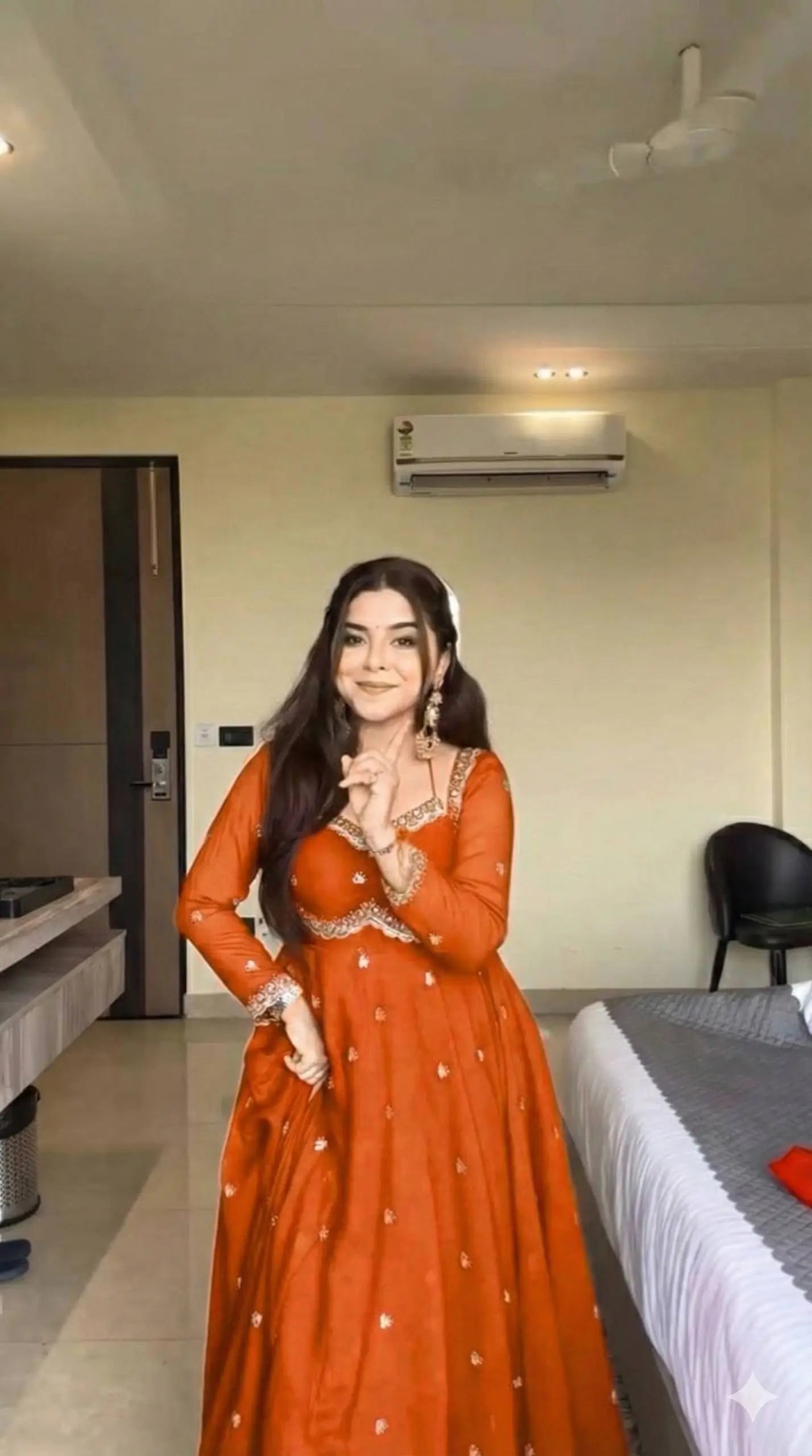 Embroidered Fox Georgette Umbrella Gown Set