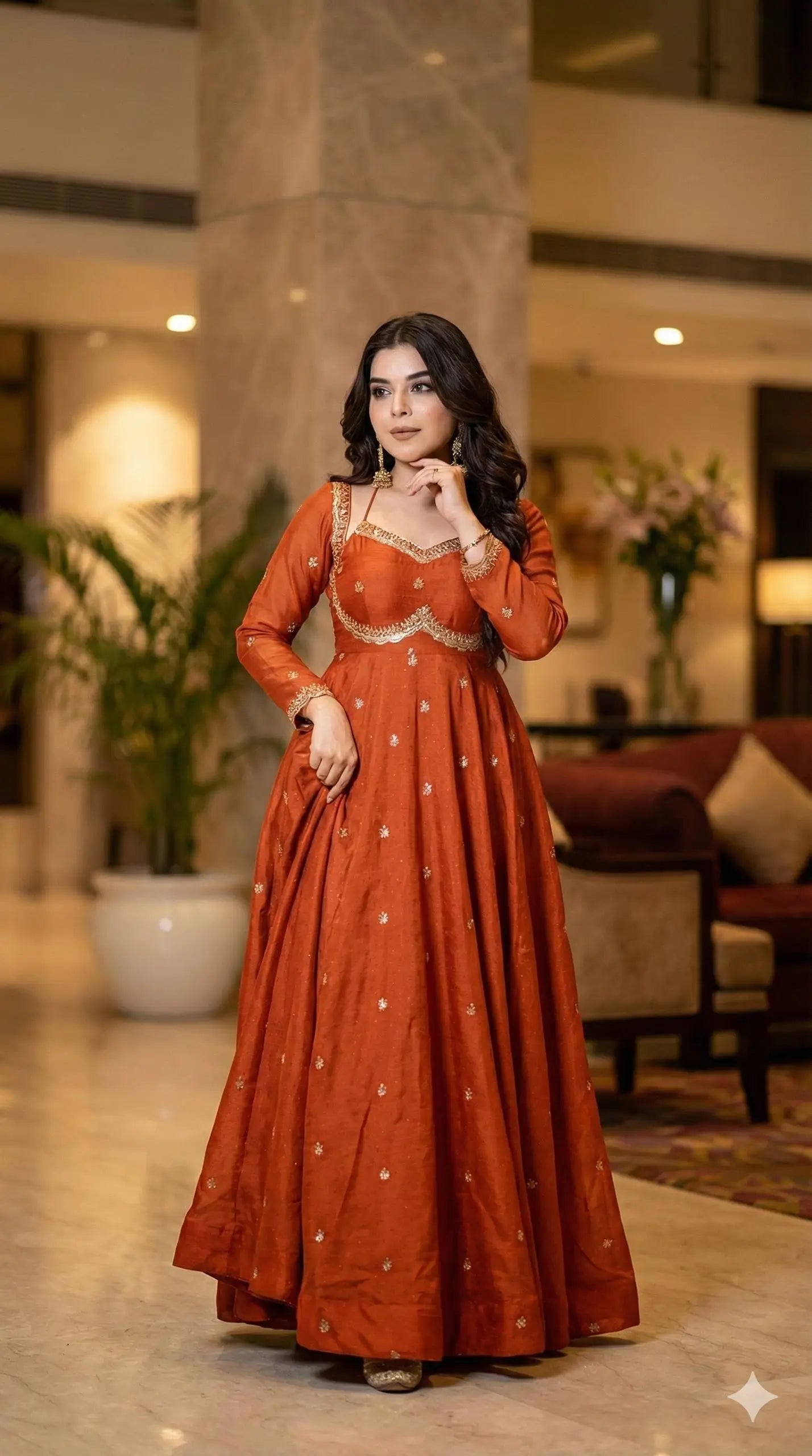 Embroidered Fox Georgette Umbrella Gown Set