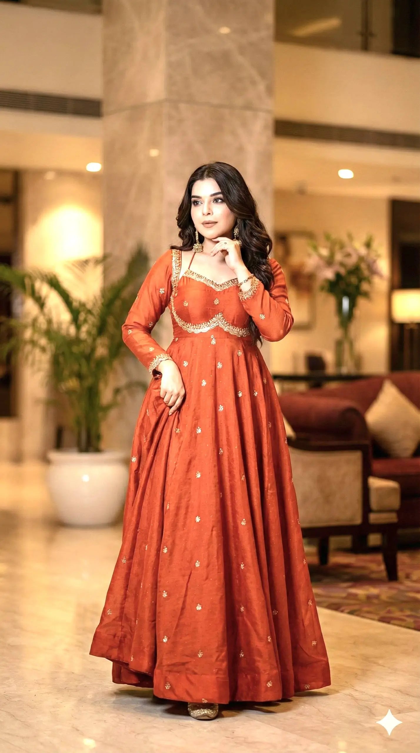 Embroidered Fox Georgette Umbrella Gown Set