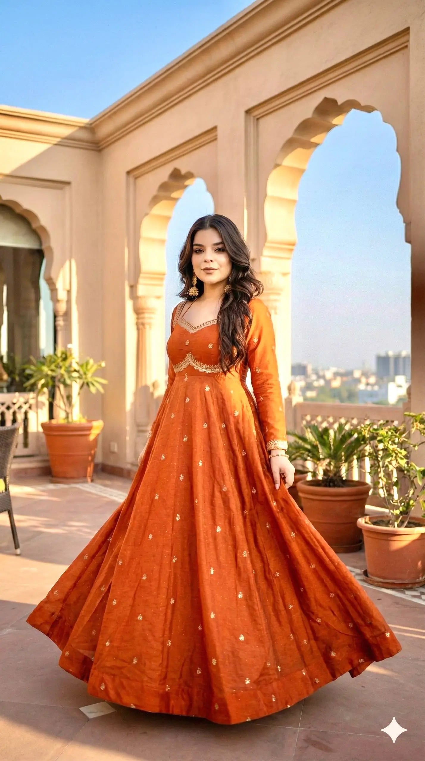 Embroidered Fox Georgette Umbrella Gown Set