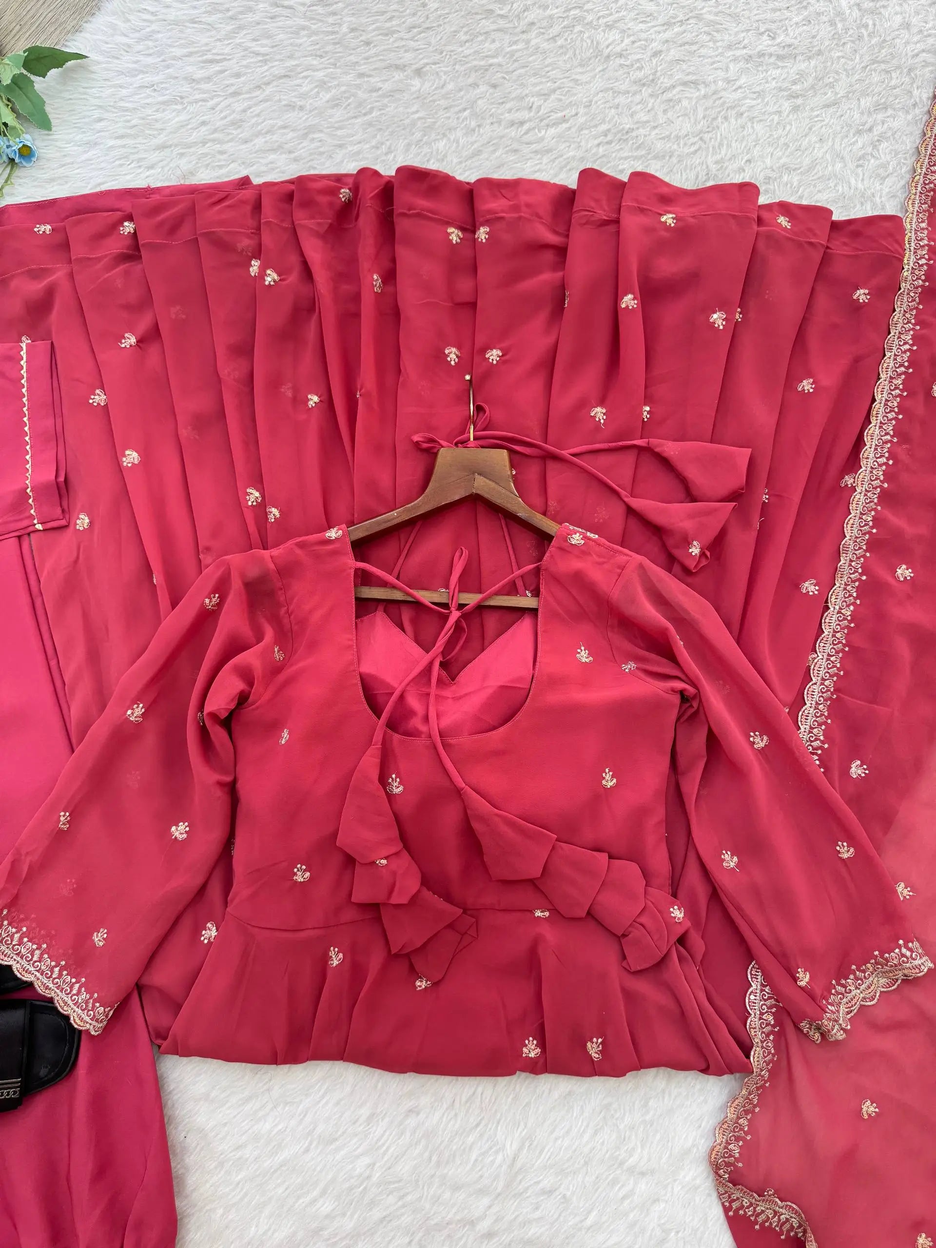 Embroidered Fox Georgette Umbrella Gown Set