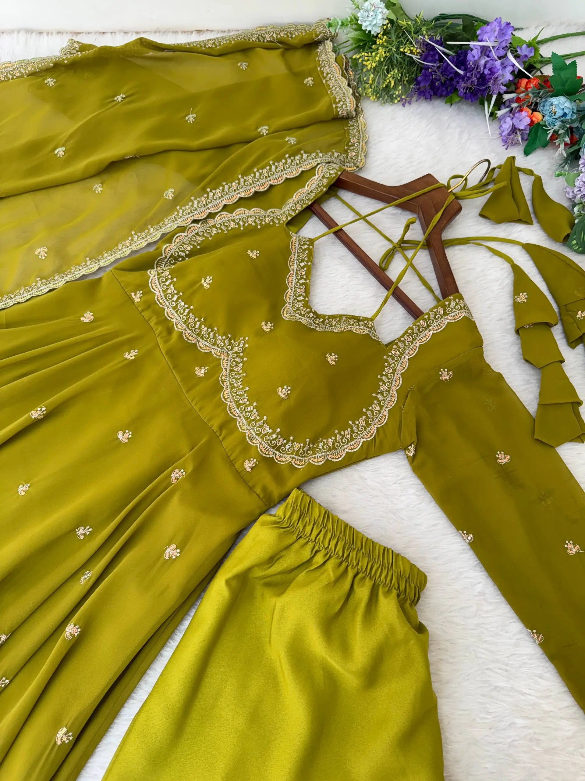 Embroidered Fox Georgette Umbrella Gown Set