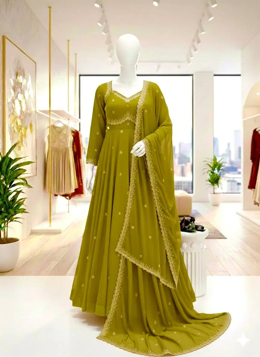 Embroidered Fox Georgette Umbrella Gown Set