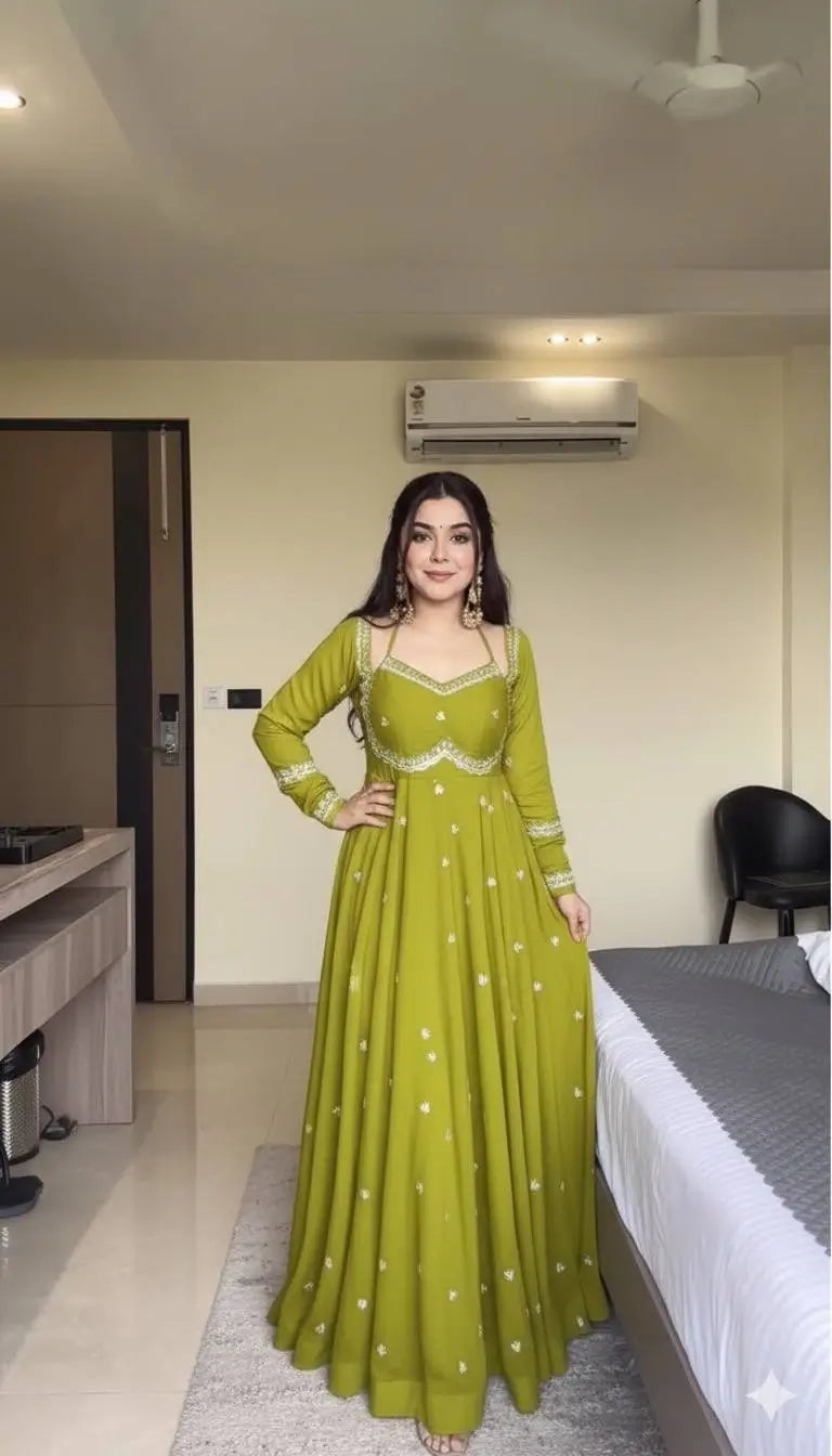 Embroidered Fox Georgette Umbrella Gown Set