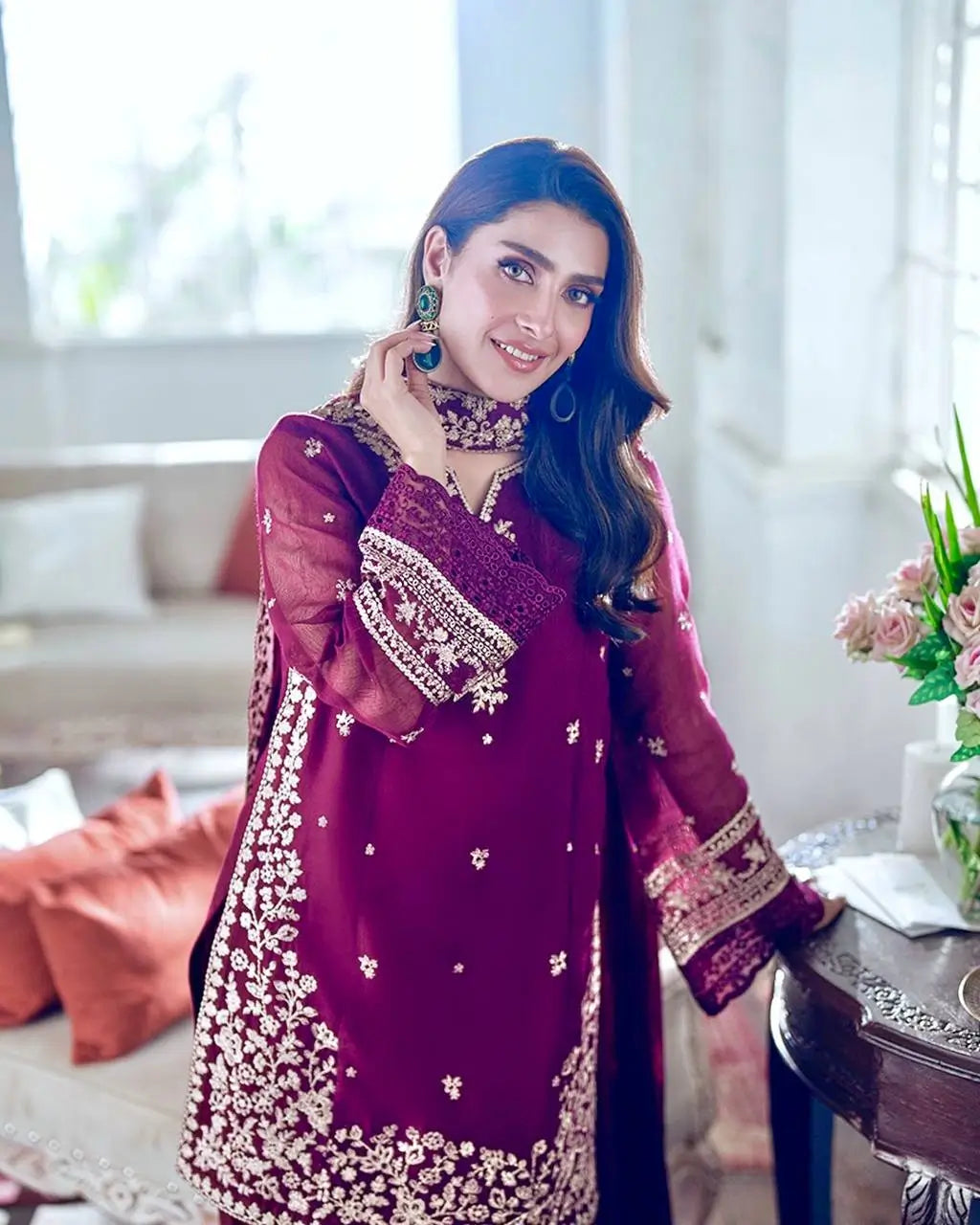 Embroidered French Crepe Palazzo Suit with Dupatta