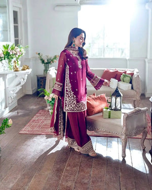 Embroidered French Crepe Palazzo Suit with Dupatta