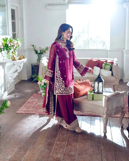 Embroidered French Crepe Palazzo Suit with Dupatta