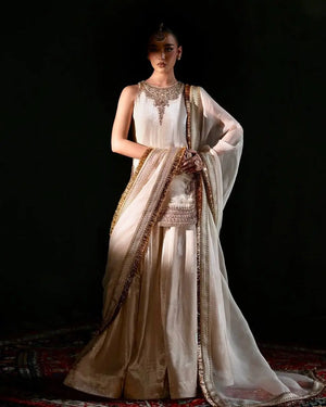 Embroidered French Crepe Palazzo Suit with Organza Dupatta