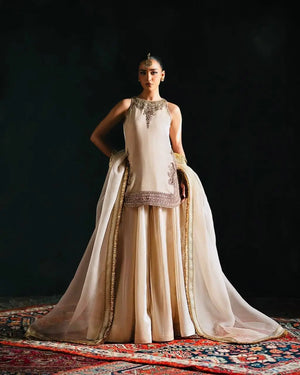 Embroidered French Crepe Palazzo Suit with Organza Dupatta