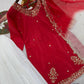 Embroidered French Crepe Top Palazzo Set with Organza Dupatta