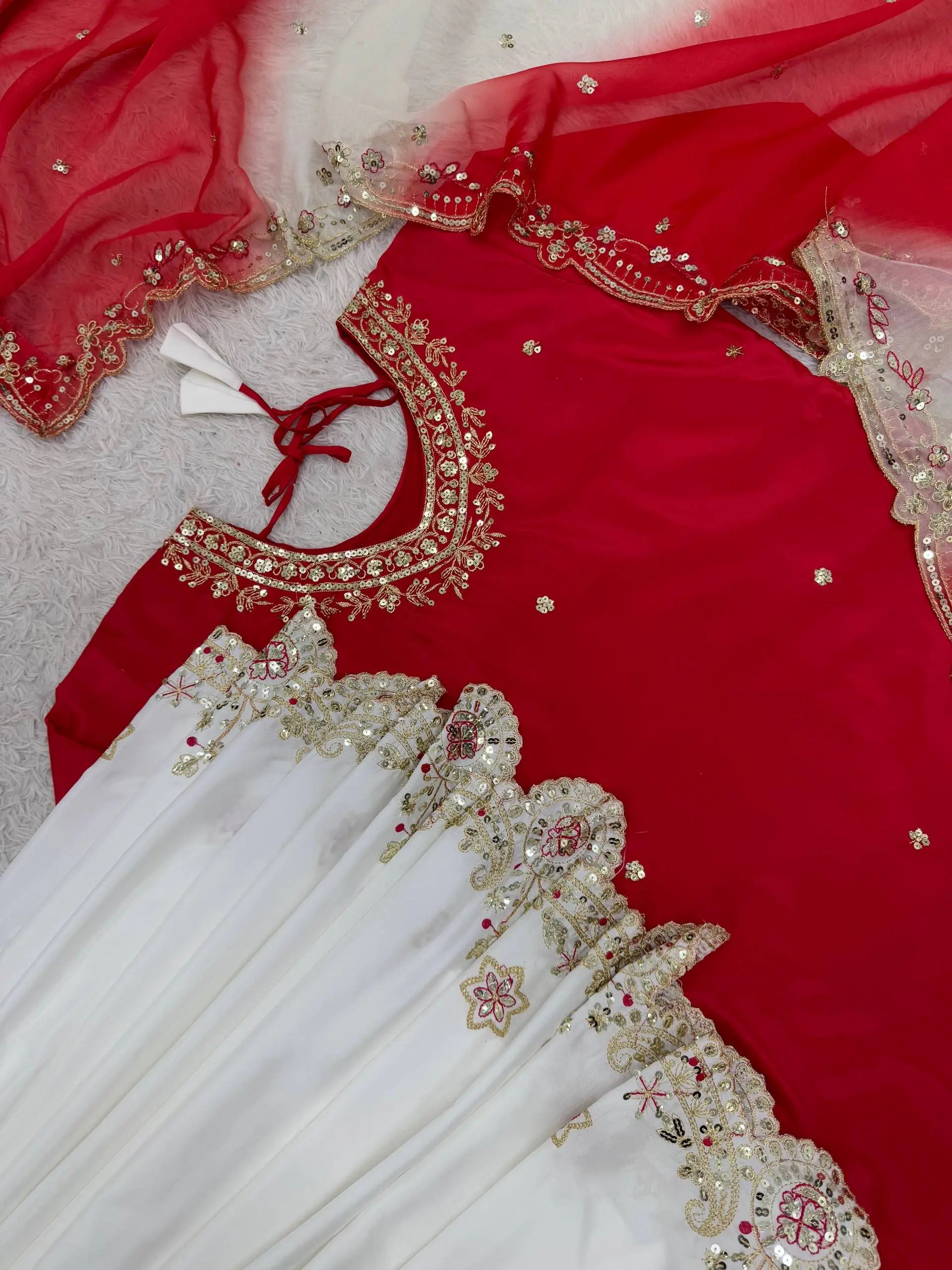 Embroidered French Crepe Top Palazzo Set with Organza Dupatta