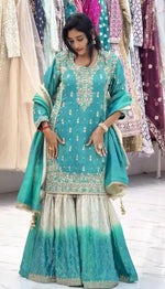 Embroidered GMY Silk Kurta Palazzo Set with Dupatta