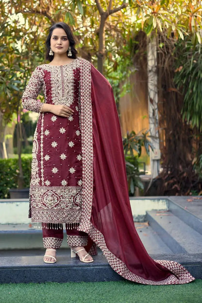 Embroidered GMY Silk Kurta Pant Set with Dupatta