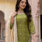 Embroidered GMY Silk Kurti Palazzo Set with Dupatta