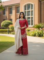 Embroidered GMY Silk Kurti Palazzo Set with Dupatta