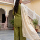 Embroidered GMY Silk Kurti Palazzo Set with Dupatta