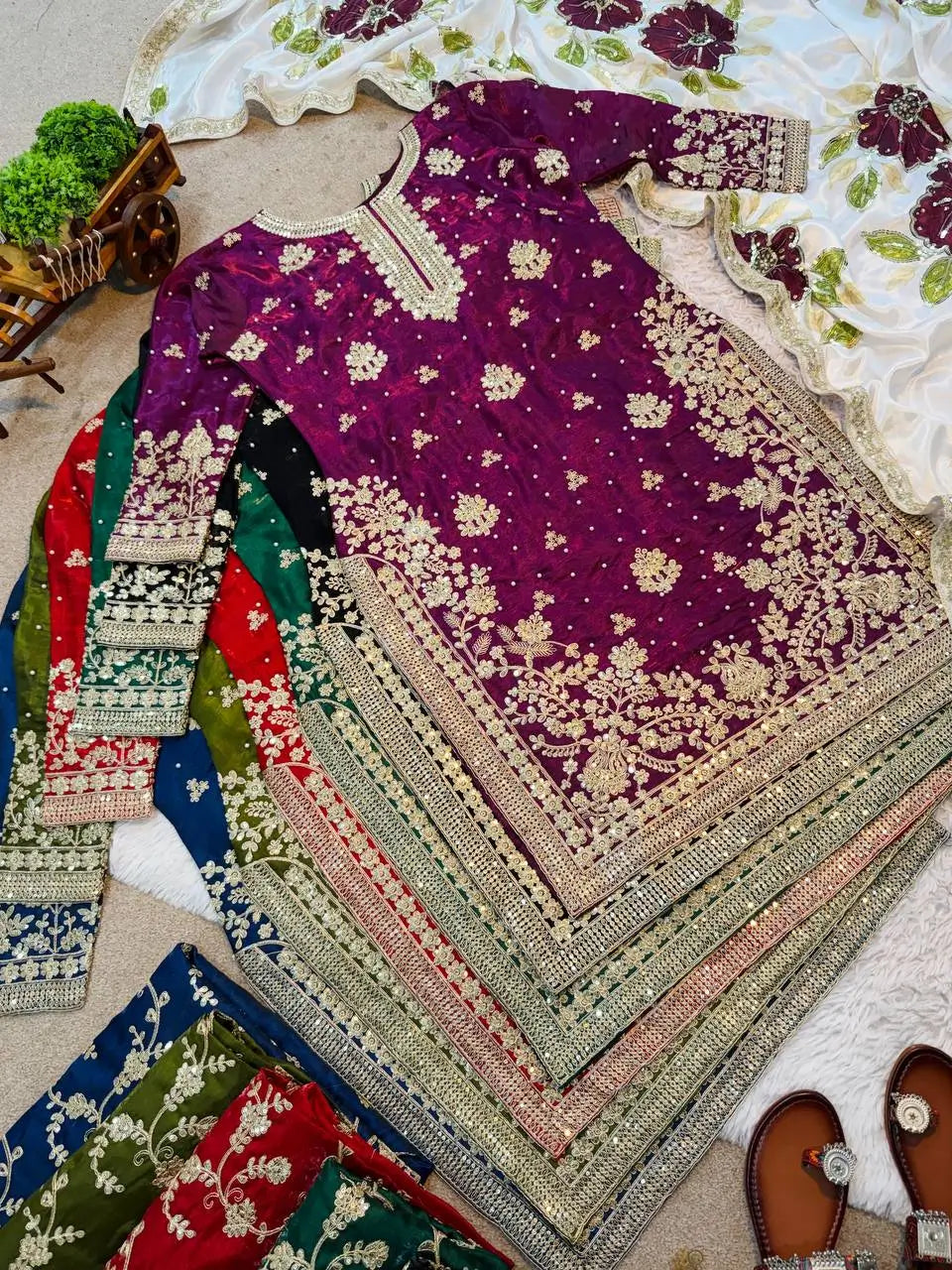 Embroidered GMY Silk Kurti Plazzo Set