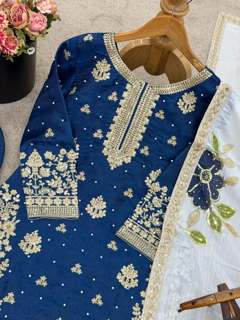 Embroidered GMY Silk Kurti Plazzo Set