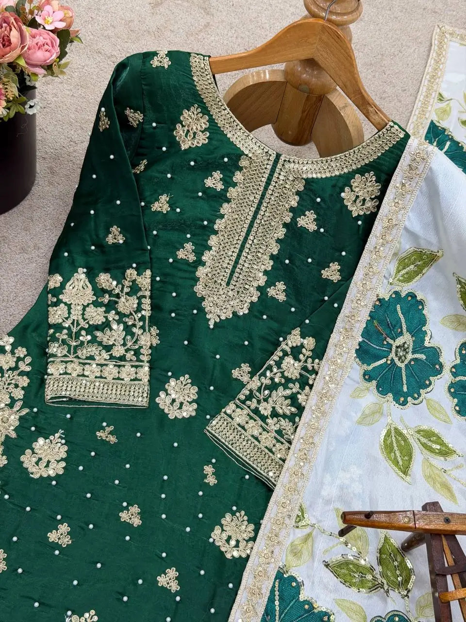 Embroidered GMY Silk Kurti Plazzo Set