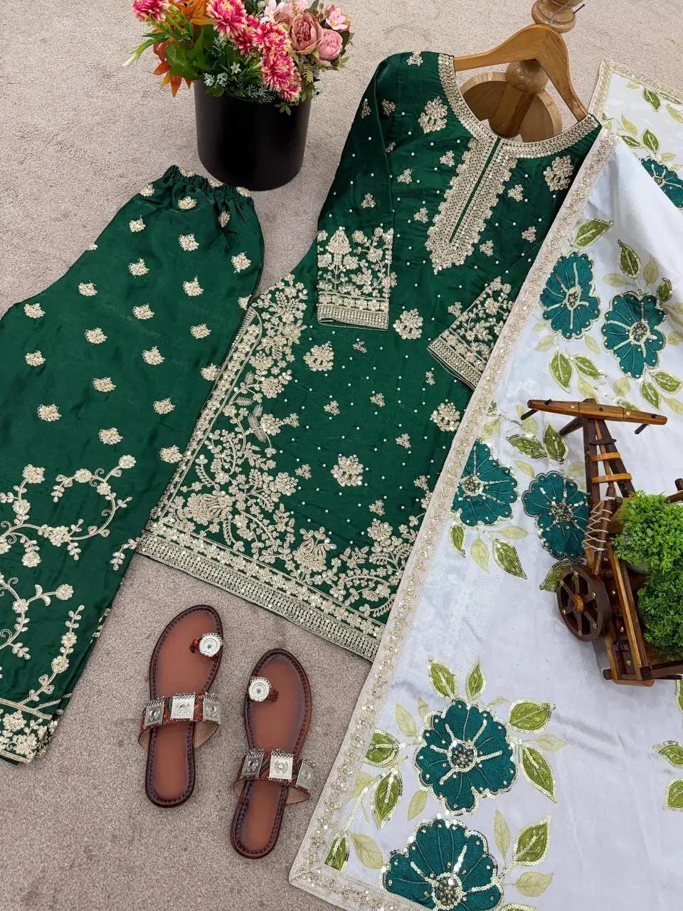 Embroidered GMY Silk Kurti Plazzo Set