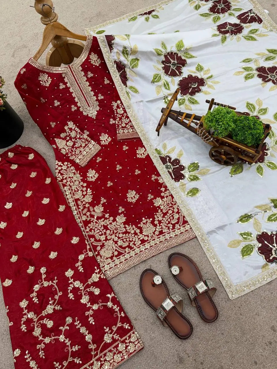 Embroidered GMY Silk Kurti Plazzo Set