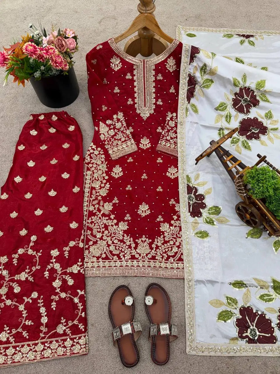 Embroidered GMY Silk Kurti Plazzo Set