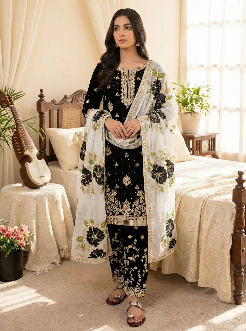 Embroidered GMY Silk Kurti Plazzo Set