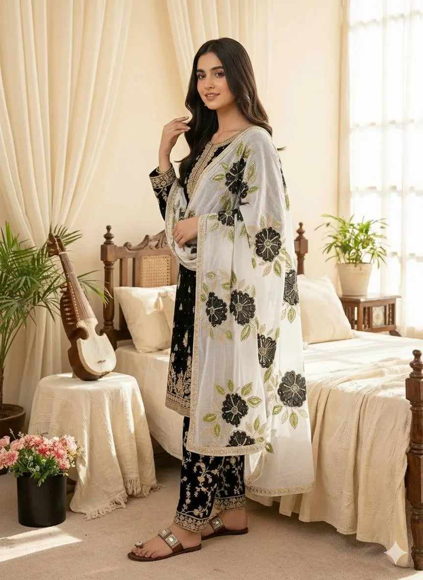 Embroidered GMY Silk Kurti Plazzo Set